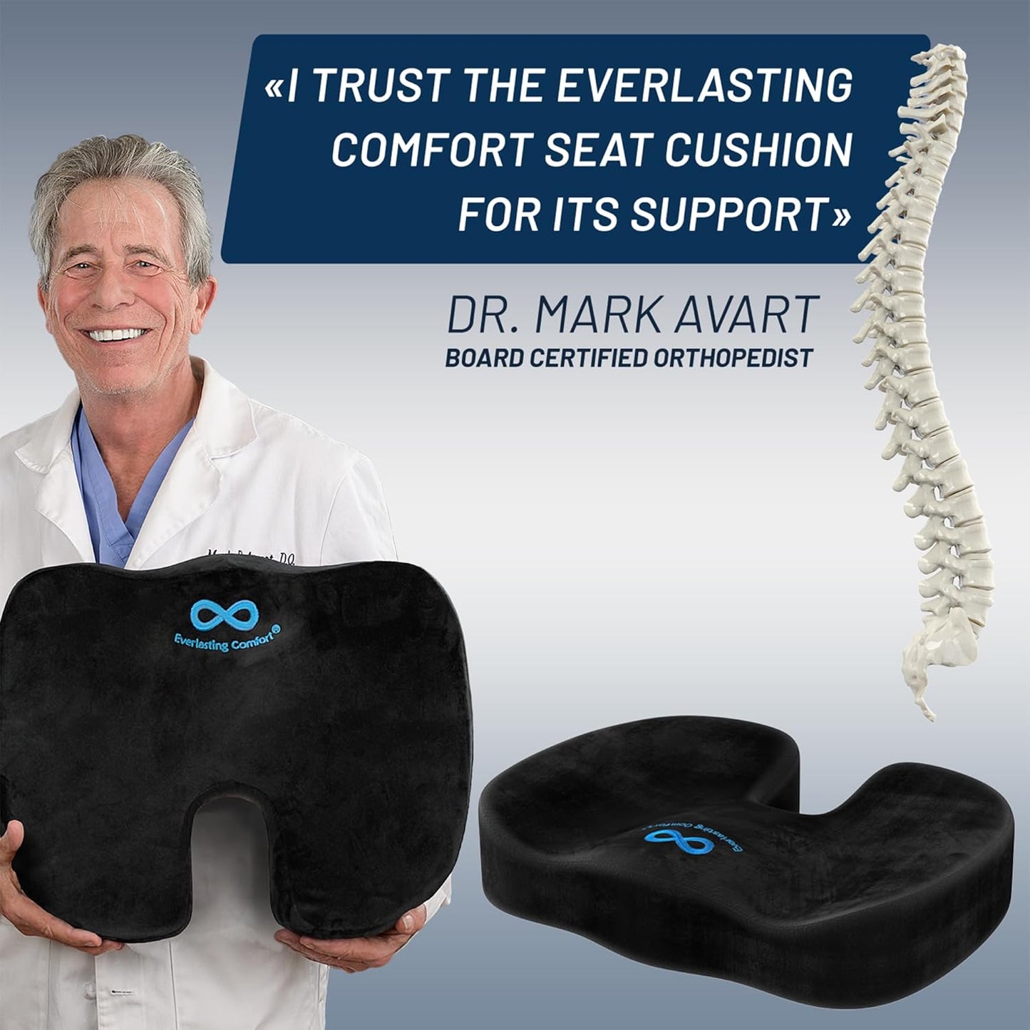 Everlasting Comfort Doctor Recommended Memory Foam Seat Cushion for Office Chairs & Car - Ergonomic Office Desk Accessories - Cushions for Tailbone Pain Relief, Sciatica (Black, X-Large)