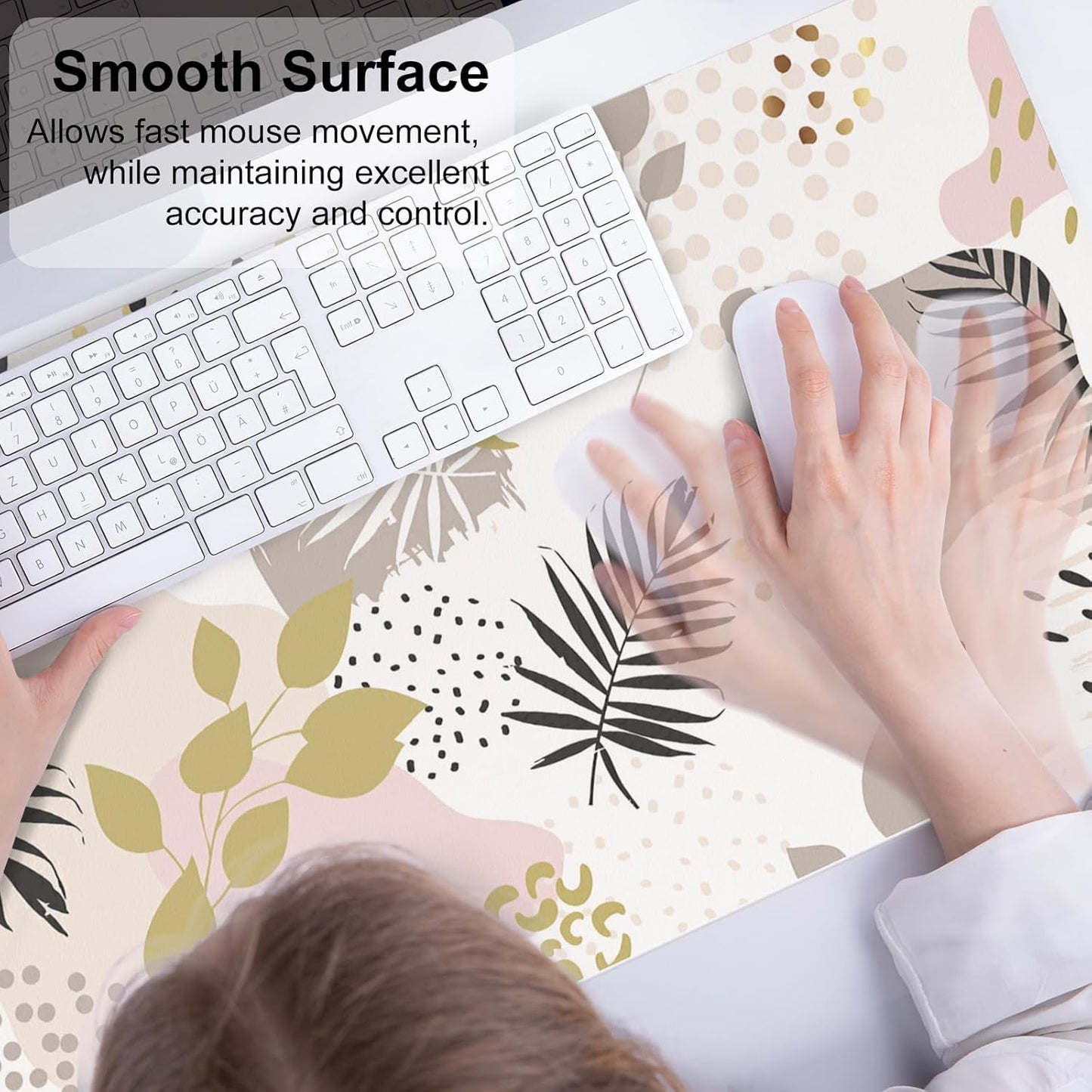 QIYI Large Mouse Pad, Exotic Pattern Desk Mat for Desktop, Women Girls Office Décor Desk Accessories, PU Leather Waterproof Gaming Mousepad, Tropical Plants Gold Desk Pad Computer Mat, 31.5" x 15.7"