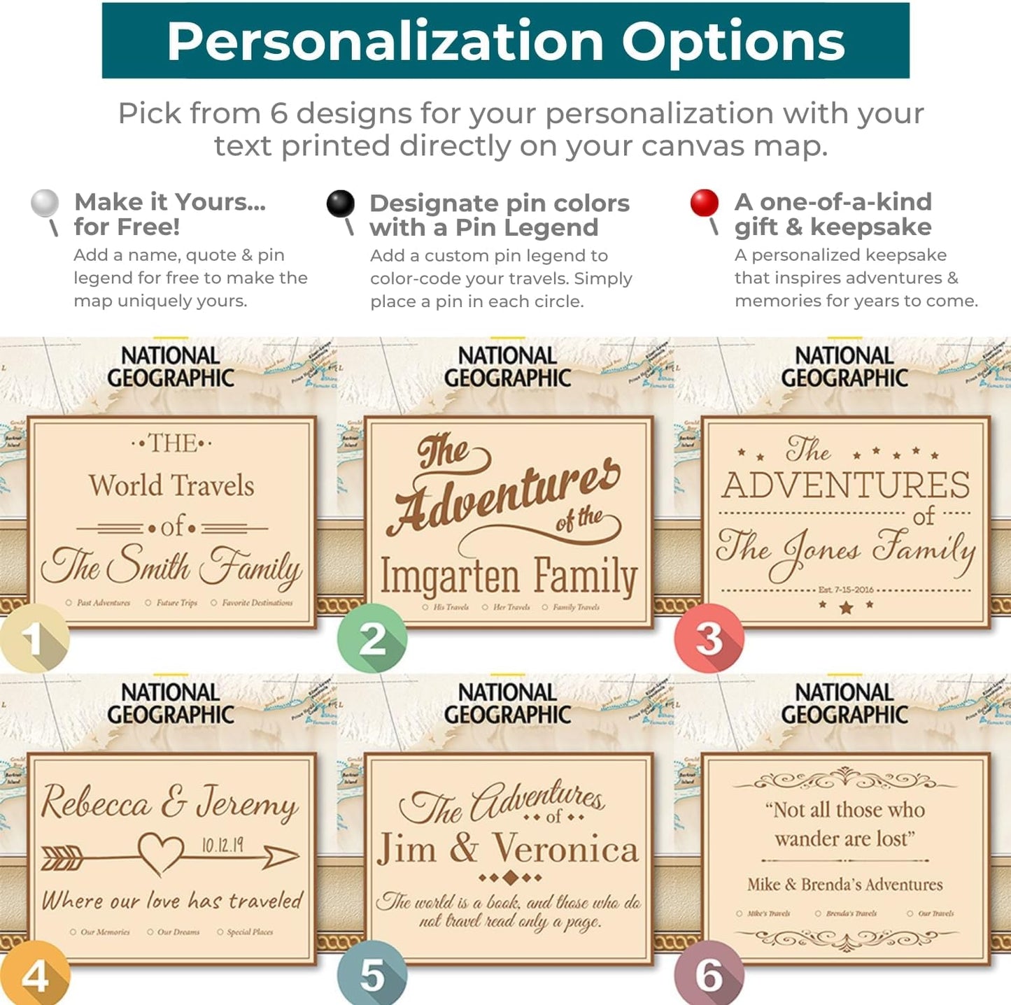 Personalized Canvas Rolled Poster World Map Wall Art with Pins – Large 24" x 36" Executive Map of the World – Push Pin Travel Decor for Home or Office