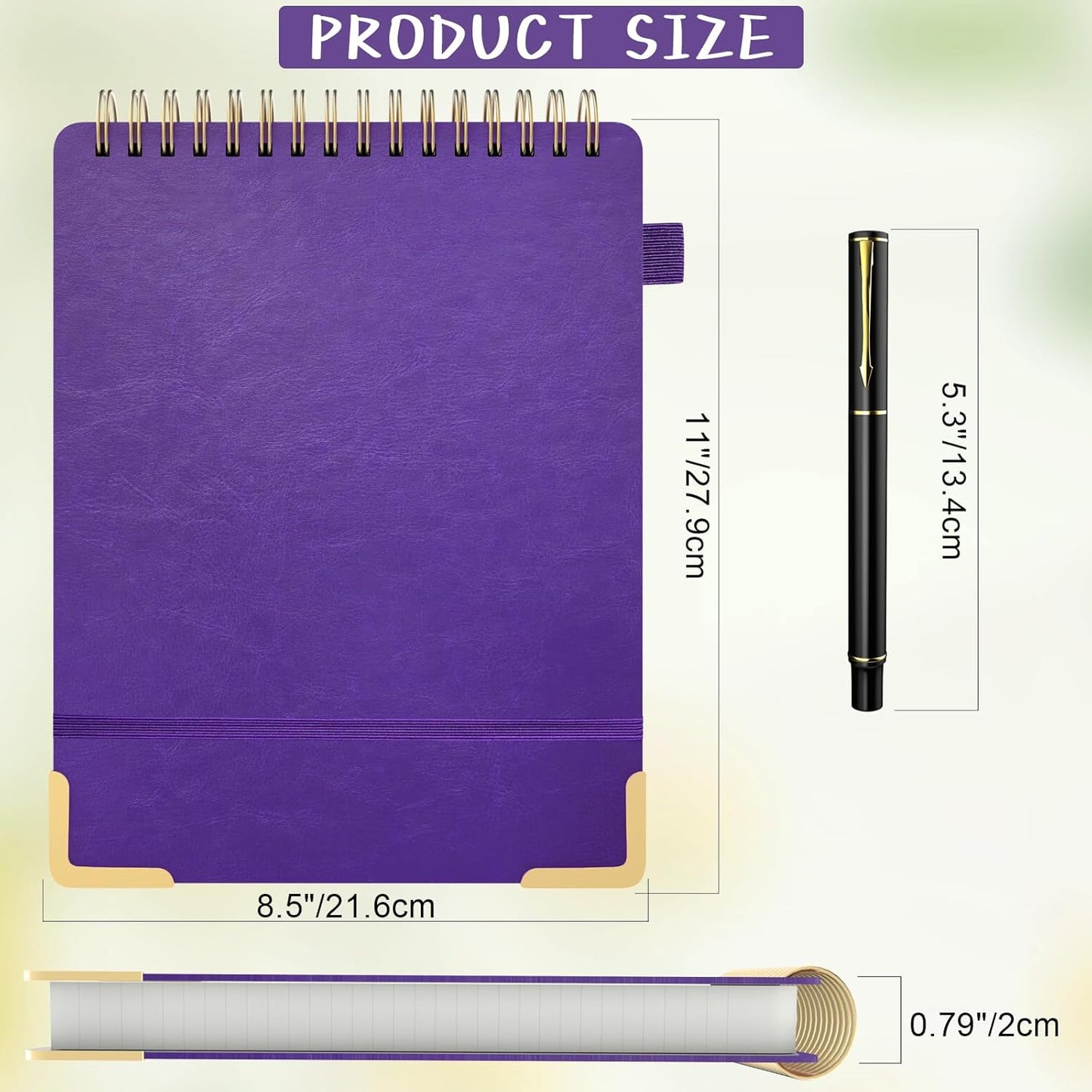 Mousbull A4 Top Spiral Notebook, Large Leather Hardcover Top Bound Steno Pads, 240 Pages 100 gsm Thick Lined Paper Left Handed Notebook Journal for Work, School, Meeting Writing - Purple, 8.5" x 11"