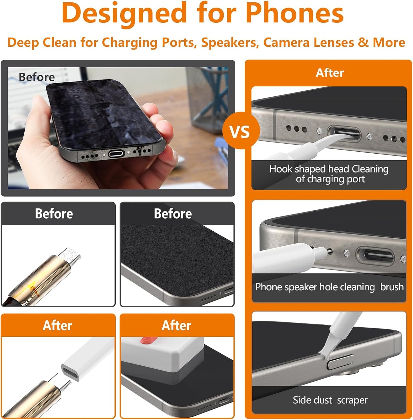 Cell Phone Cleaning Kit, iPhone Cleaning Kit for Charging Port Cleaner Keyboard Cleaning Kit for Airpods/Android/USB C/Earbuds/Laptop/iPad/Camera Lens with Stylus Pen (White (with Putty and Cloth))