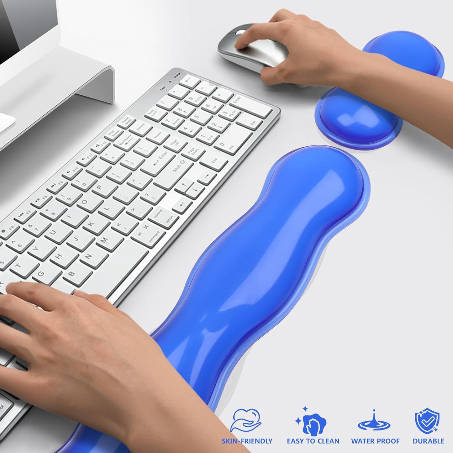 Gel Keyboard and Mouse Wrist Rest, Cute Wrist Support and Arm Support Keyboard Rest for Keyboard and Mouse Typing Pain Relief，Suitable for Office/Computer/Laptop/Gaming (Transparent Blue Set)