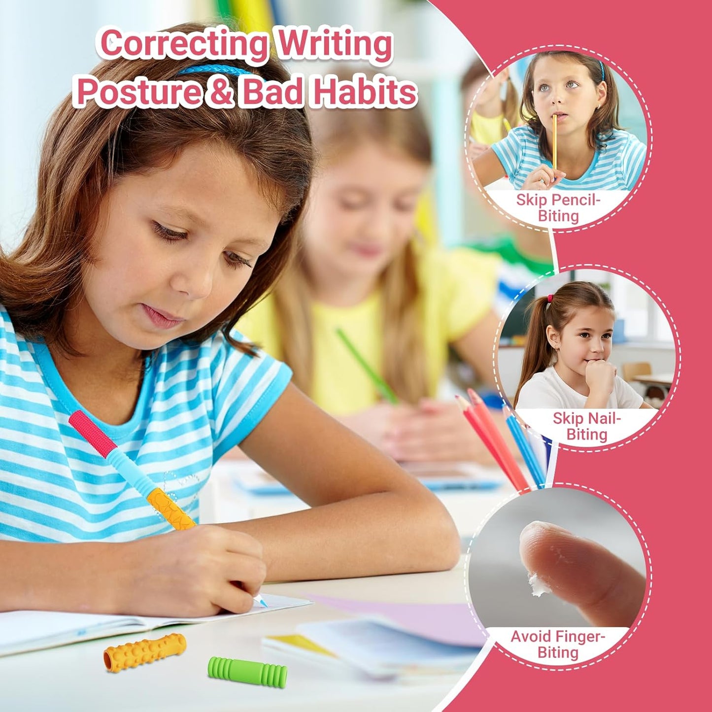 Sensory Textured Pencil Grips Fidget Toys, 24 Pack Four Sizes Silicone Pencil Grips for Kids Adults with Autism & ADHD Anxiety Relief, Quiet Handwriting Pencils Sleeve for Classroom School Office