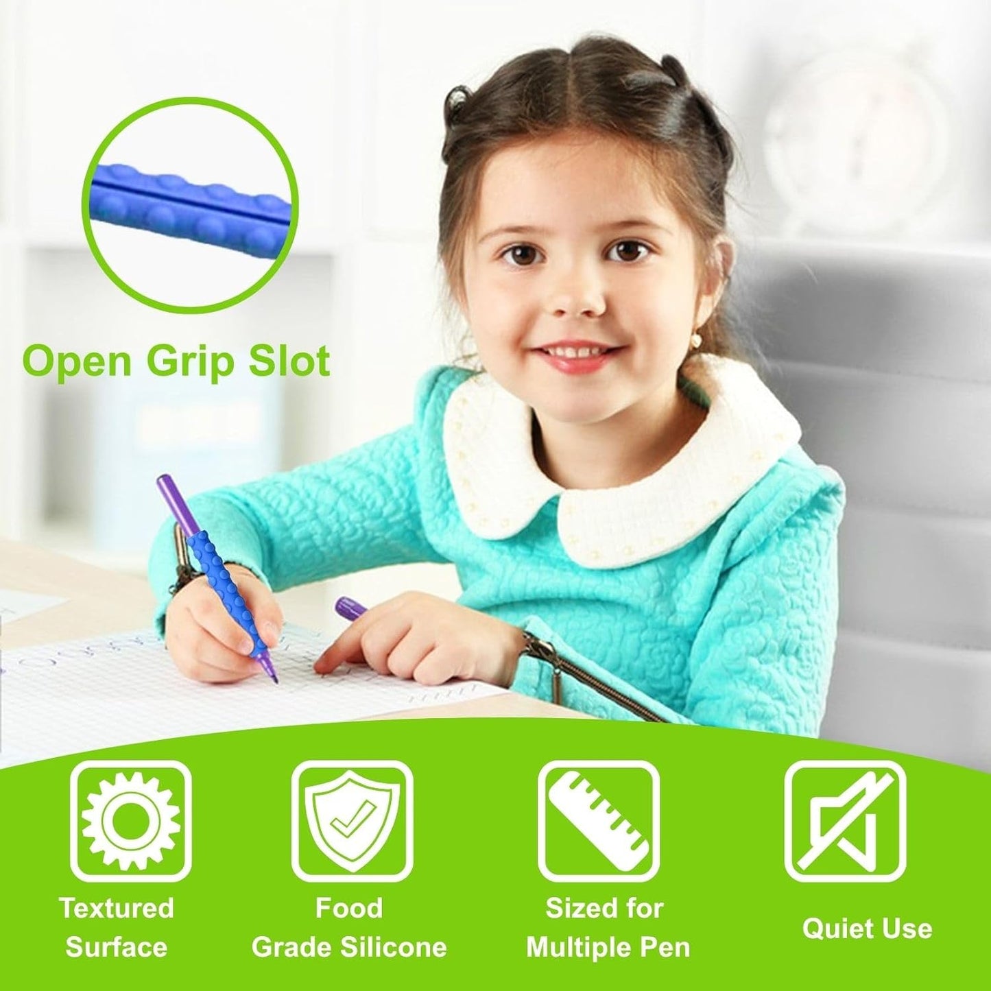 8 Pack Textured Pencil Grips for Kids, Teens, Adults, Silicone Sensory Fidget Sleeves for ADHD, Autism, Anxiety & Stress Relief (Color 2)