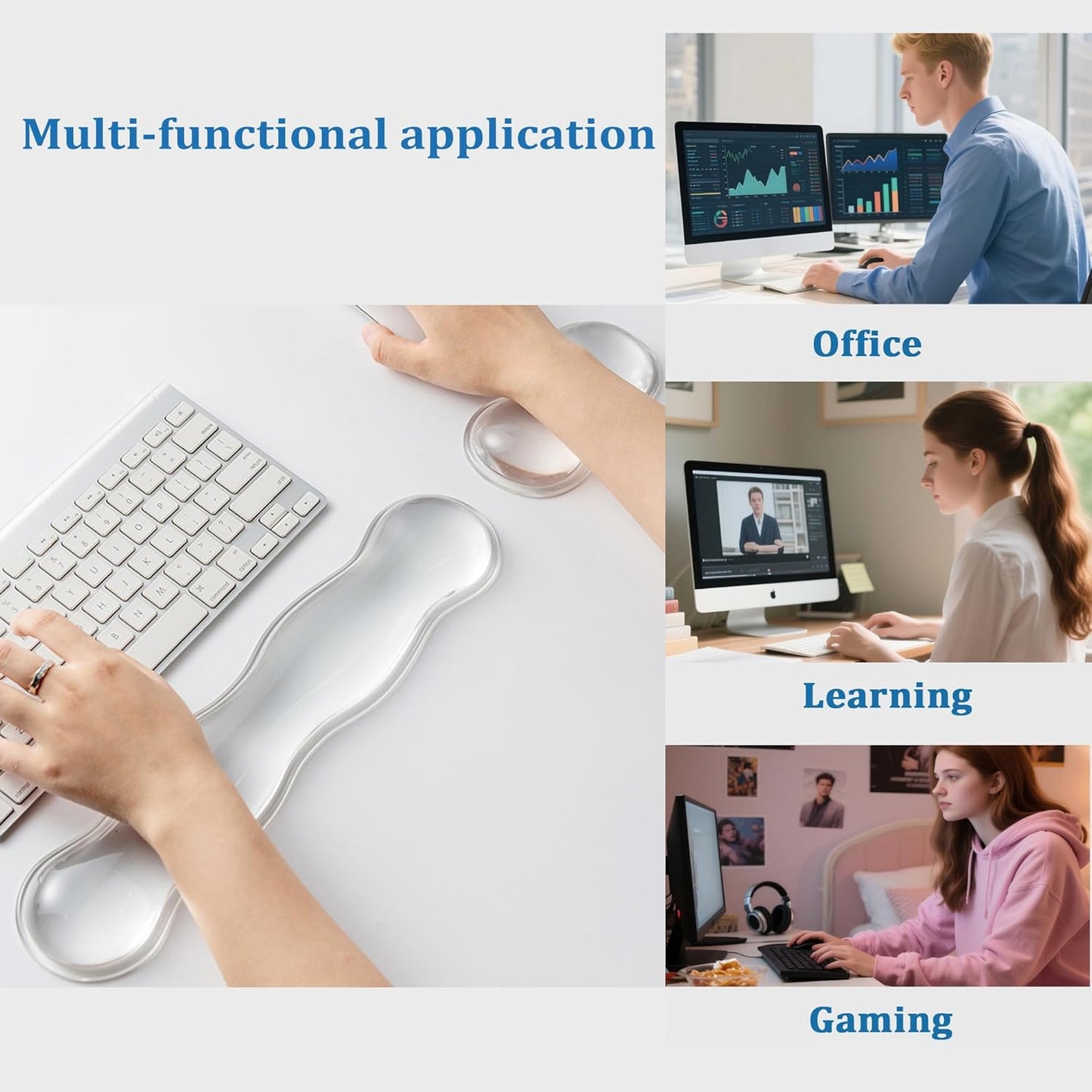 Clear Gel Wrist Rest for Keyboard, Keyboard Wrist Rest for Typing Pain Relief, Ergonomic Keyboard Arm Rest, Suitable for Office, Gaming, Computer, Laptop - Transparent