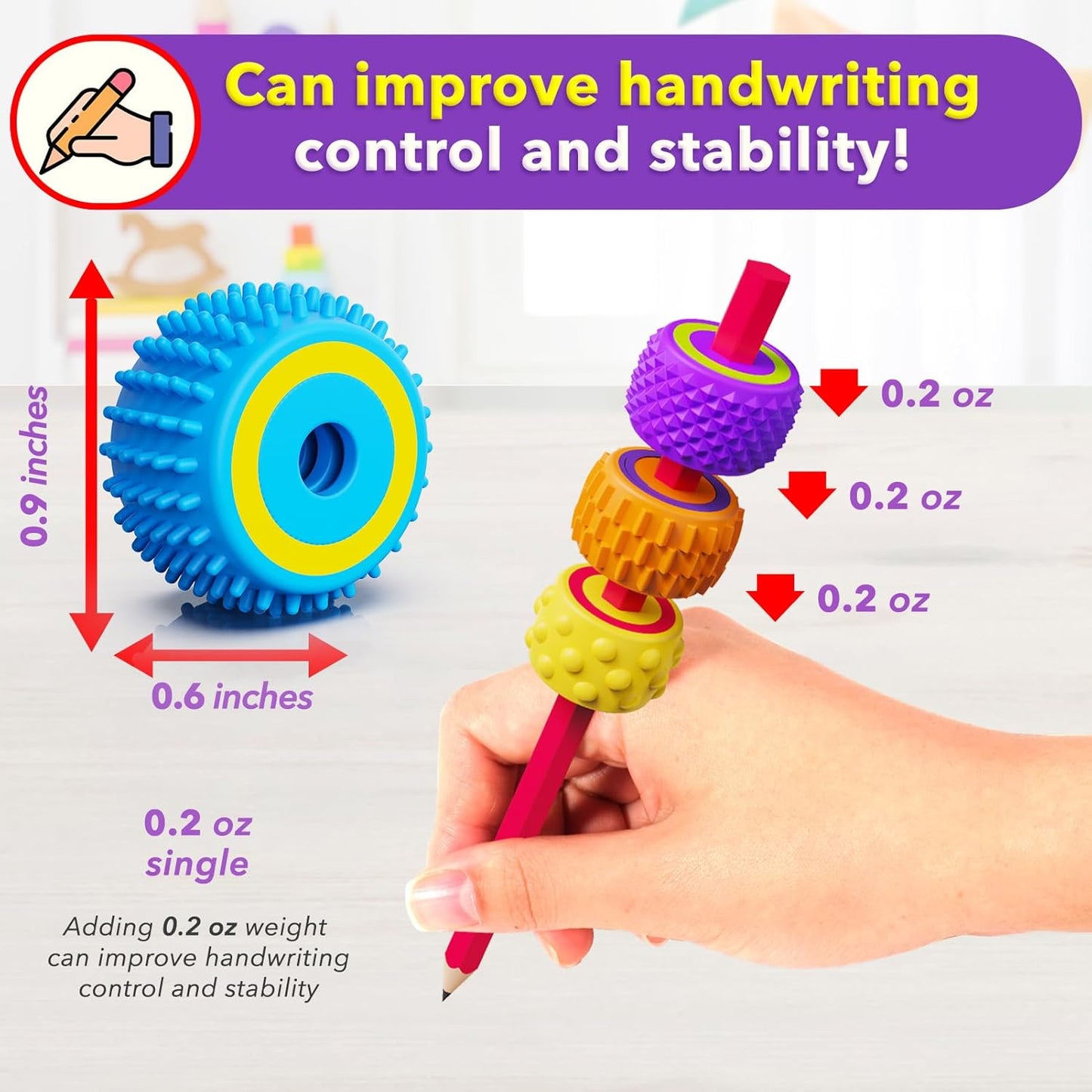 Sensory Fidget Toys for Kids Adults: Weighted Pencil Grips for Kids Handwriting Autism ADHD Tools- Silicone Textured Finger Spinners- Classroom Must Haves Anxiety Relief Items Stocking Stuffers