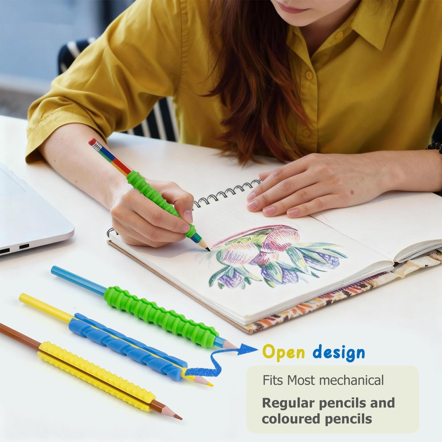 Sequiay 4 Pcs Length Pencil Grips Handwriting, Textured Silicone Pencil Grip - ADHD Tools, Fidgets for Classroom Toy, Helps Ease Autism, Anxiety, and Stress