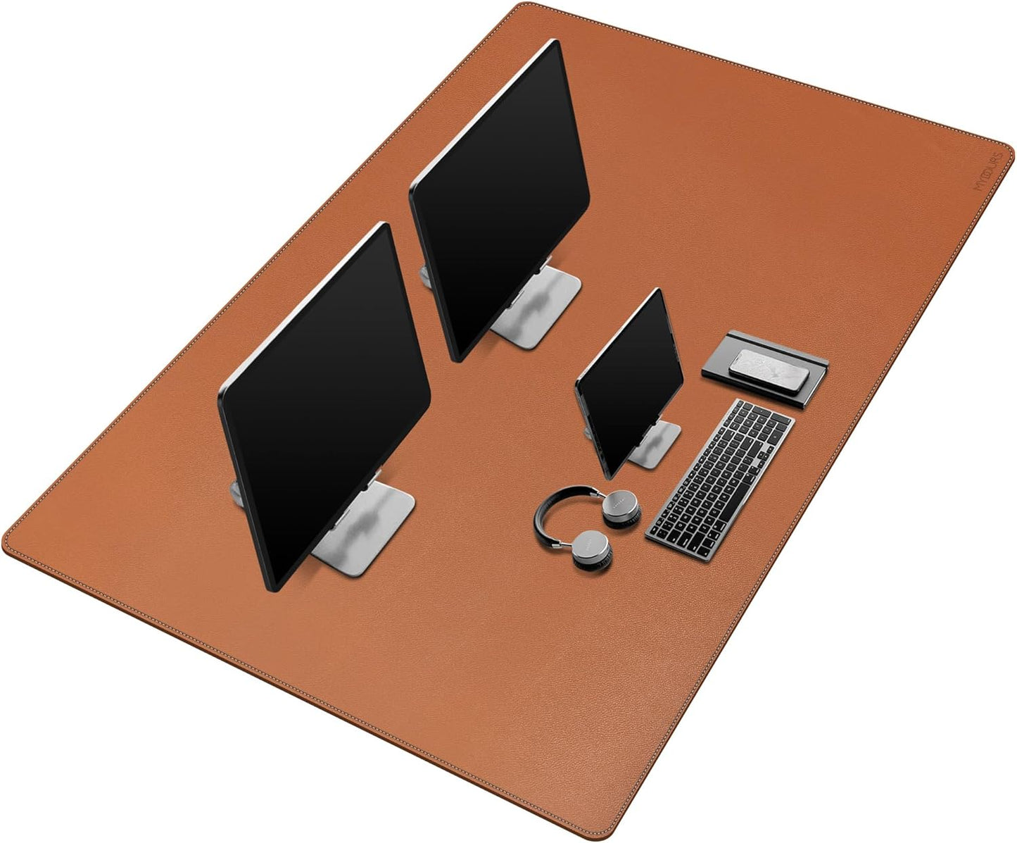 Mydours 55" x 28" PU Leather Desk Mat, Huge Gaming Mouse Pad XXXL,Dual-Sided Multifunctional Portable Desk Pad Blotter,Easy Clean Keyboard Computer Desktop Protector for Gift Office Home (Brown)