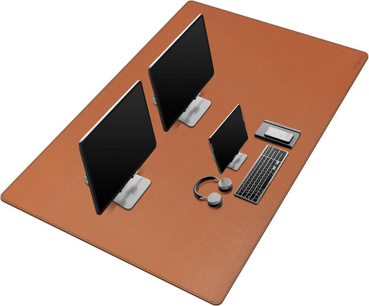 Mydours 55" x 28" PU Leather Desk Mat, Huge Gaming Mouse Pad XXXL,Dual-Sided Multifunctional Portable Desk Pad Blotter,Easy Clean Keyboard Computer Desktop Protector for Gift Office Home (Brown)