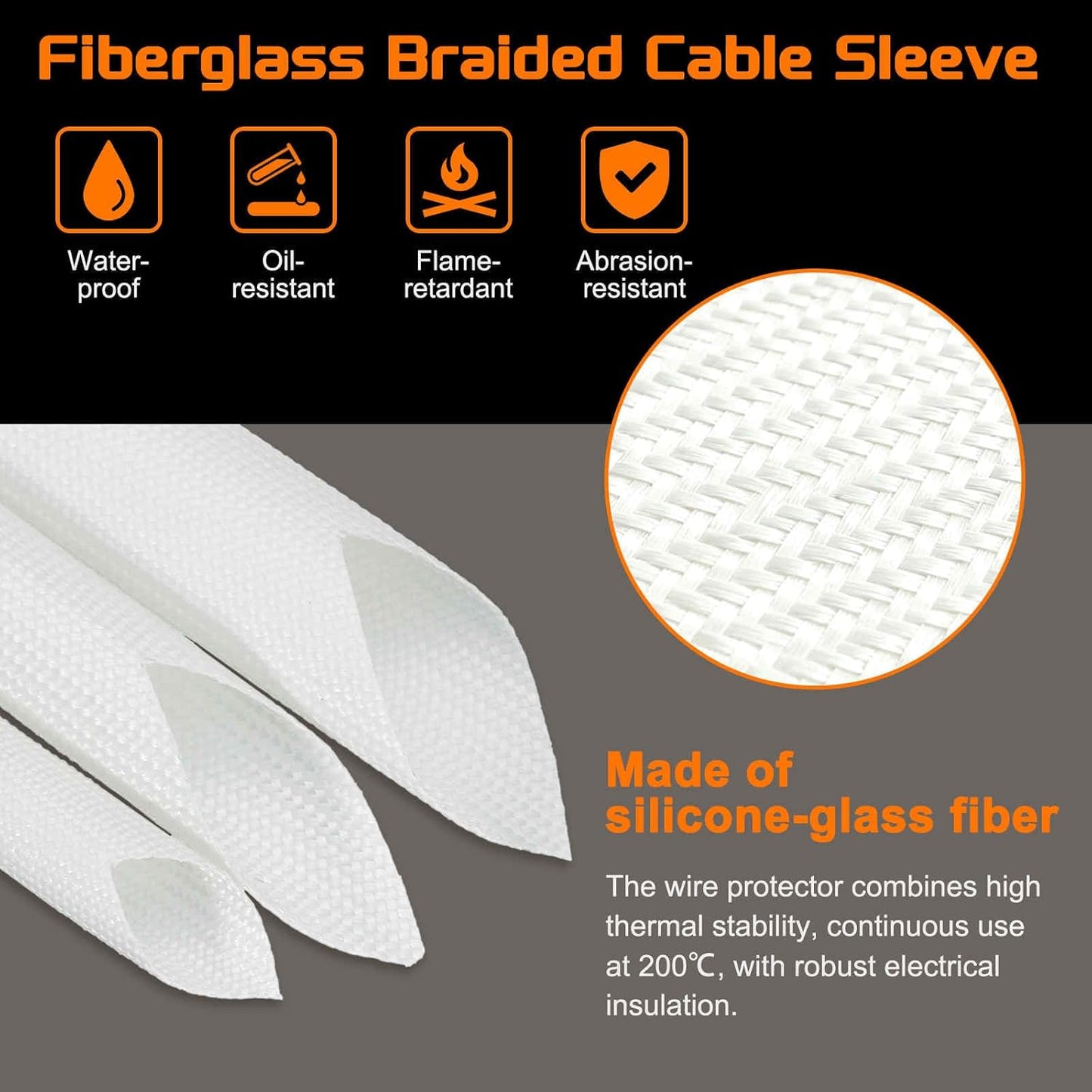 MECCANIXITY 10ft Braided Cable Sleeve, 9/32" ID 200C High Temperature 1500V Fiberglass Wire Insulation Cord Protector Organizer Wires Management for Motor Engine Fuel Line, White