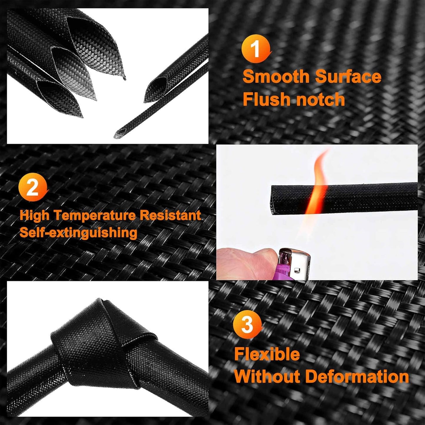 MECCANIXITY 20ft Braided Cable Sleeve, 1/32" ID 200C High Temperature 1500V Fiberglass Wire Insulation Cord Protector Organizer Wires Management for Motor Engine Fuel Line, Black