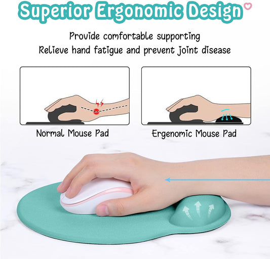 Hsurbtra Ergonomic Mouse Pad with Wrist Rest Support, Gel Mouse Pads with Non-Slip PU Base, Pain Relief Memory Foam Computer Mat, Cute Office Supplies Desk Decro Accessories, Malachite Green