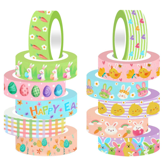 12 Rolls Happy Easter Washi Tape, Cute Animals Chicks Rabbits Farm Masking Tape, Easter Plaid Pattern Decorative Paper Stickers for Holiday Scrapbook Journal DIY Crafts Gift Packing 16.4FT
