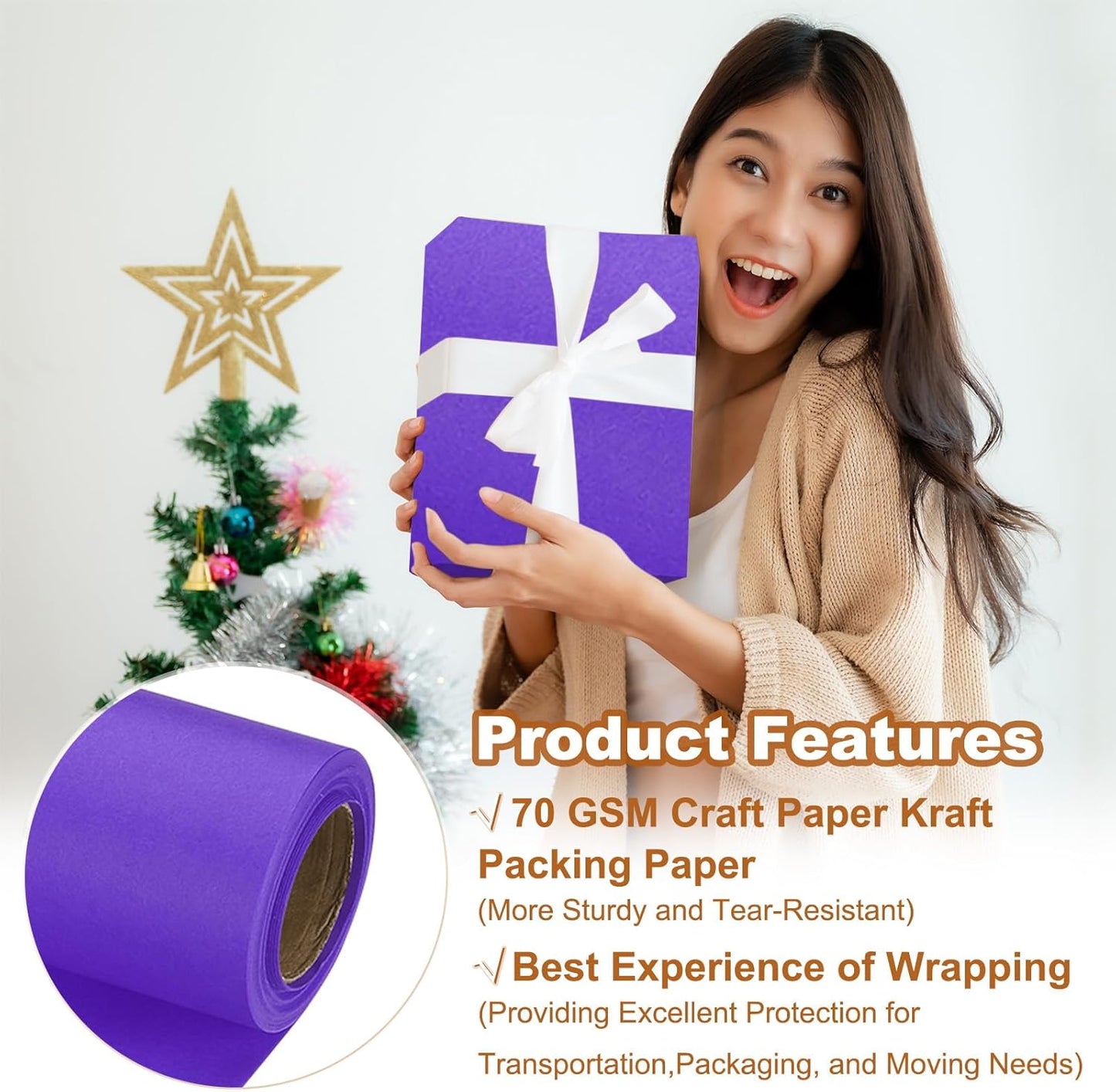 PATIKIL Wrapping Paper, 12" x 300"(25') 70 GSM Craft Paper Roll Kraft Packing Paper for Poster Bulletin Board, Gift Wrapping, Violet Blue