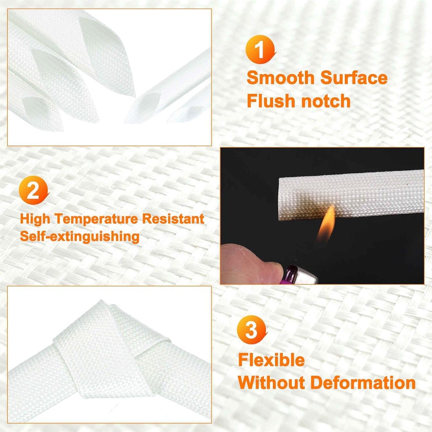 MECCANIXITY 30ft Braided Cable Sleeve, 5/16" ID 200C High Temperature 1500V Fiberglass Wire Insulation Cord Protector Organizer Wires Management for Motor Engine Fuel Line, White