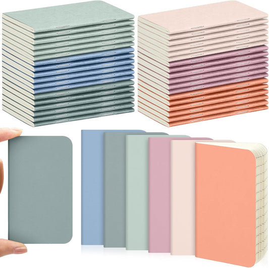 Outus 36 Pcs Pocket Notebook Mini Journal 2.5" x 4" Kraft Paper Mini Notepad Bulk Softcover Pocket Notepad Memo Diary Subject Notebooks for Student Traveler School(Morandi Color, Blank Cover)