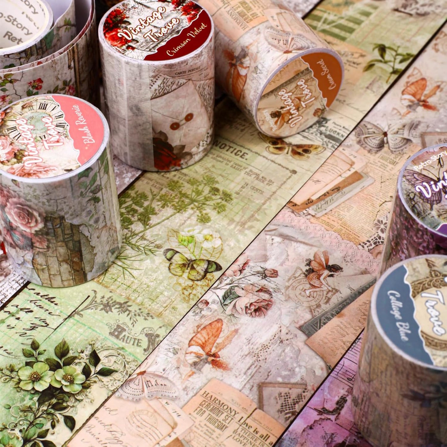 Alideco 6pcs Decorative Adhesive Tapes Vintage Plants Flowers Butterflies Washi Paper Tape Great for Bullet Journal Supplies, Arts, Scrapbook, DIY Crafts, Planners (fugumicang)