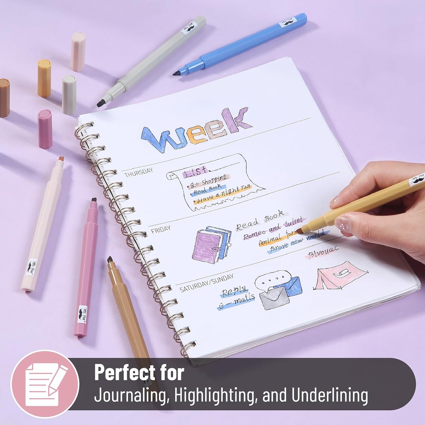 Mr. Pen- Aesthetic Highlighters, 6 Pack, Chisel Tip, Retro Tones, Cute Highlighters Assorted Colors