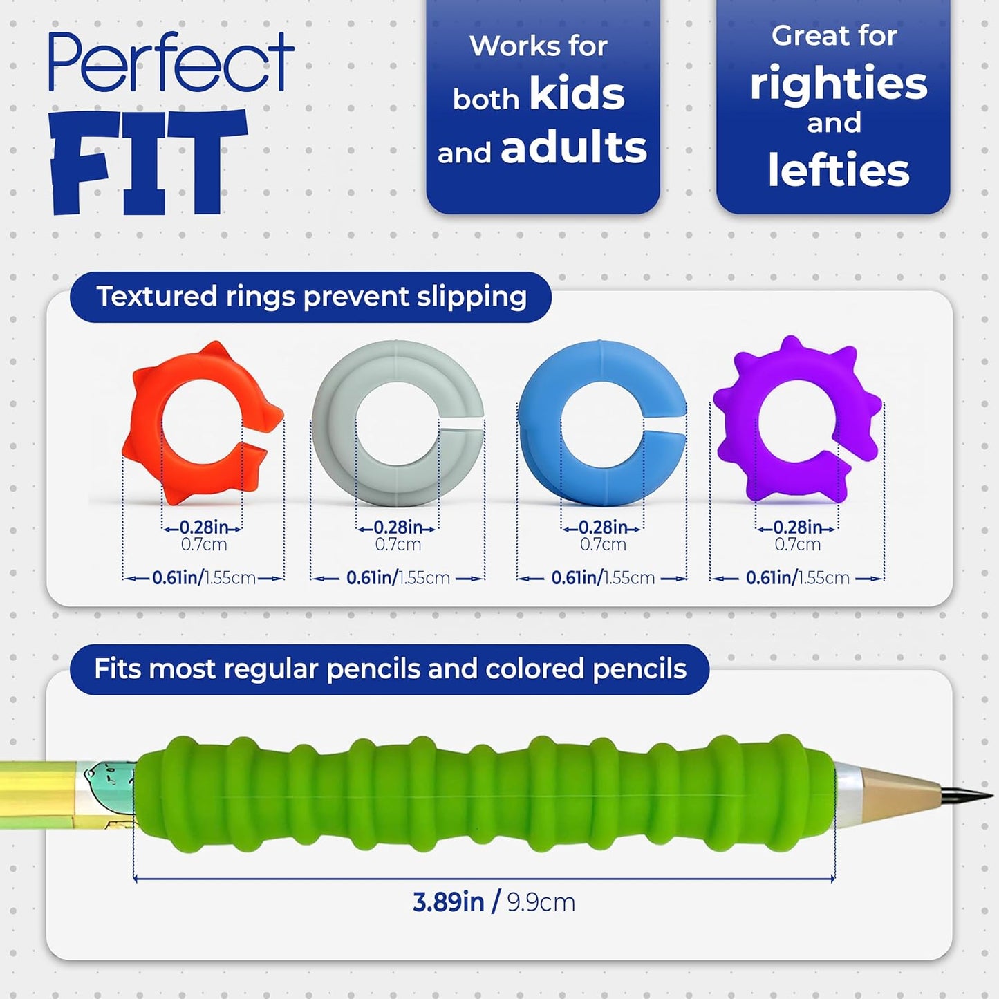 Pencil Grips for Kids & Adults, ADHD Tools for Kids, Sensory Fidget Sleeves for Focus, Calm & Anxiety Relief, Quiet Classroom & Travel Fidget Tool for Fine Motor Skills - 4 Pack & 2 Pencils