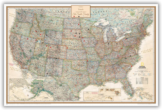 Personalized Canvas Rolled Poster USA Map Wall Art with Pins – Large 24" x 36" Executive Map of the USA – Push Pin Travel Decor for Home or Office