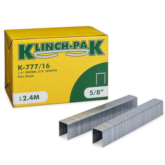 K-777/16, 5/8" Leg x 1/2" Wide Crown Heavy-Duty Galvanized Plier Staples, 2400 Per Package, Similar to JK777 Staples, for stapling Trays, Lids, Bags, Header Cards, Fastening End Caps