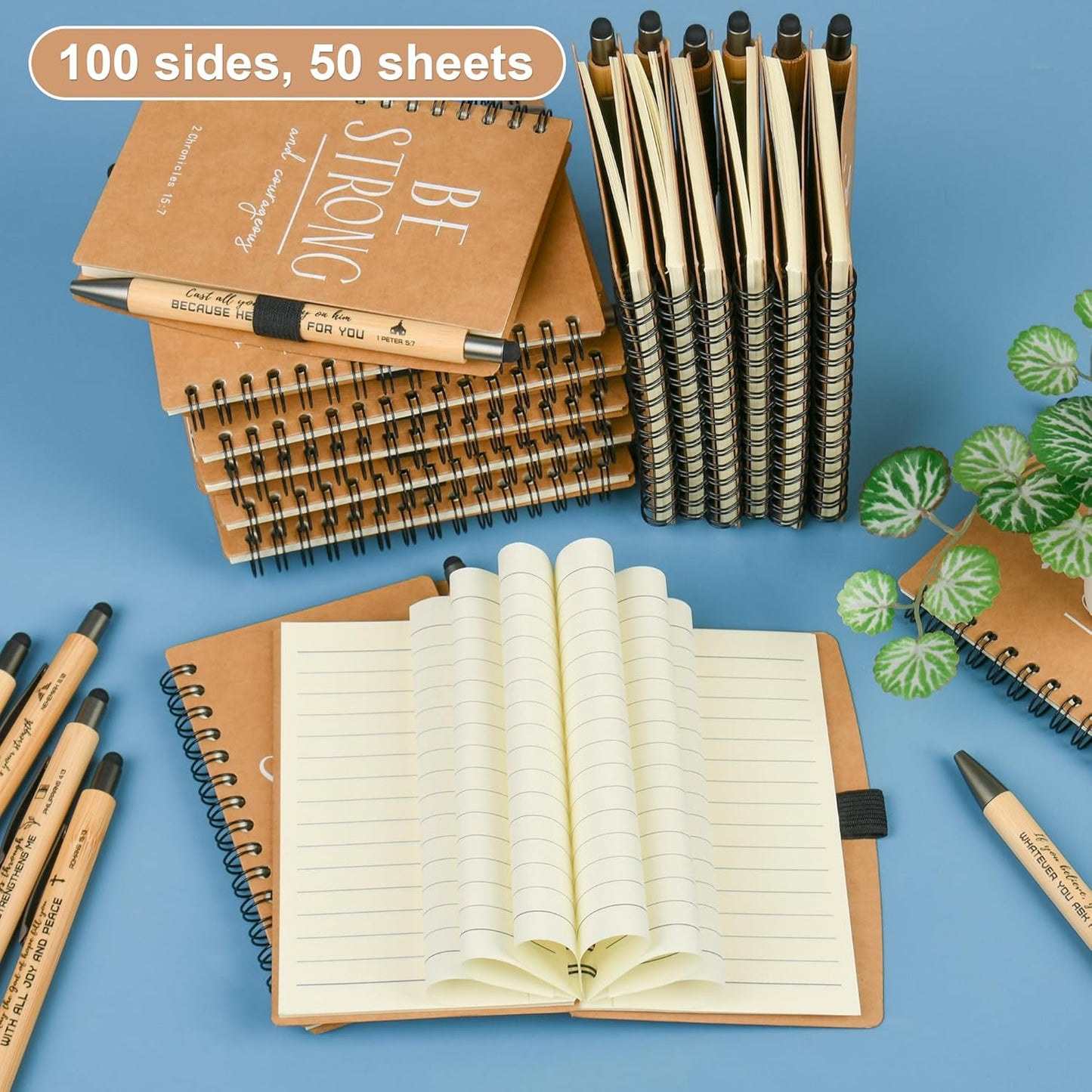 INSADA Christian Prayer Journal Spiral Notebooks Bulk with Pens - Small Notepads (4.13”x5.43”) - Christmas Gifts for Women men,Church Members & Bible Study Groups (30 sets Brown)