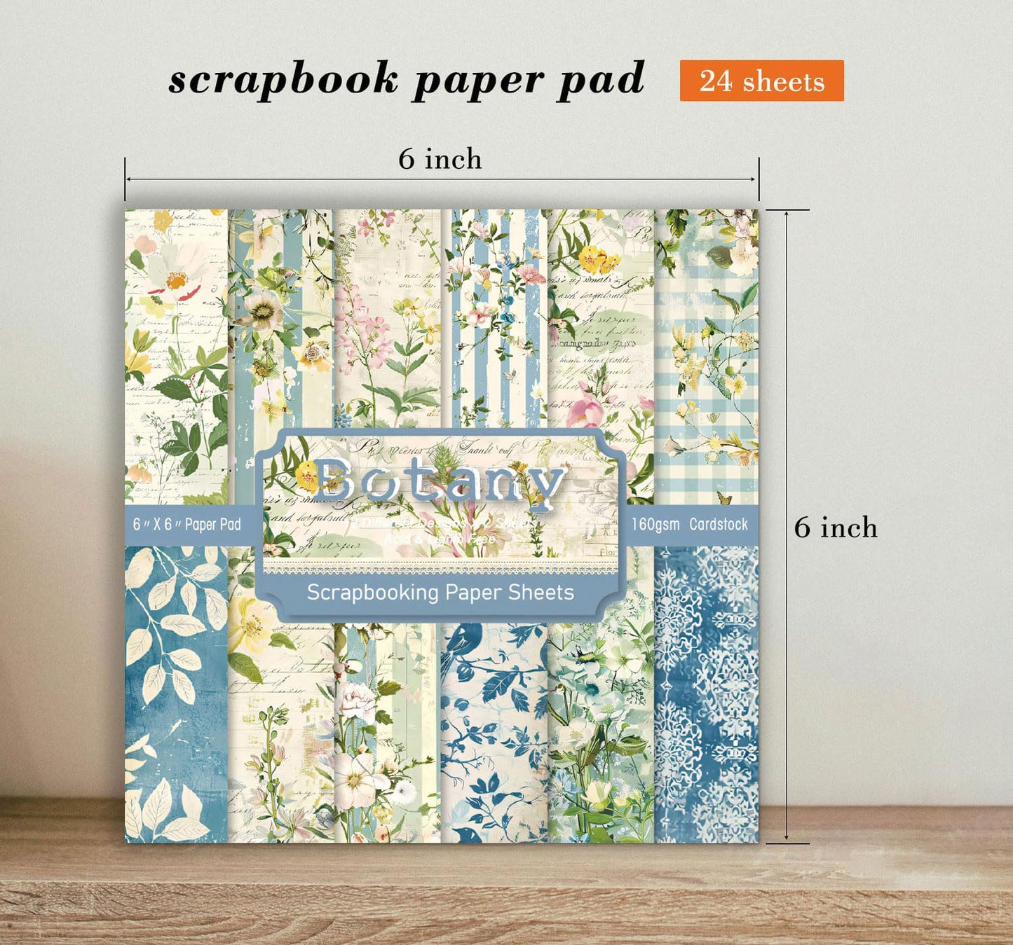 Floral Patterned Scrapbook Paper Pad - 24 Sheets 6x6 in Plant Designed Decorative Decoupage Folded Card Material Gift Wrapping Planners Junk Journal Supplies DIY Crafts Photo Album