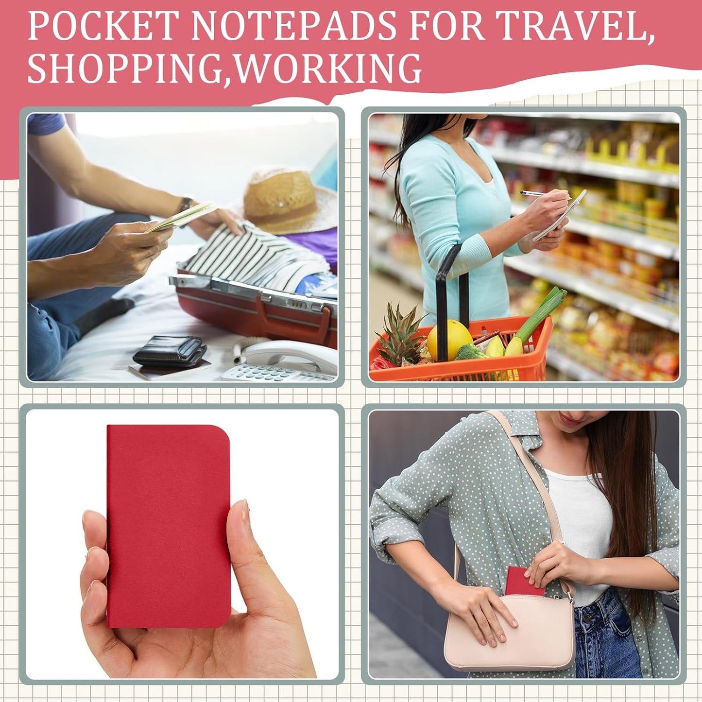 Outus 36 Pcs Pocket Notebook Mini Journal 2.5" x 4" Kraft Paper Mini Notepad Bulk Softcover Pocket Notepad Memo Diary Subject Notebooks for Student Travel School (Red,Blank Cover)