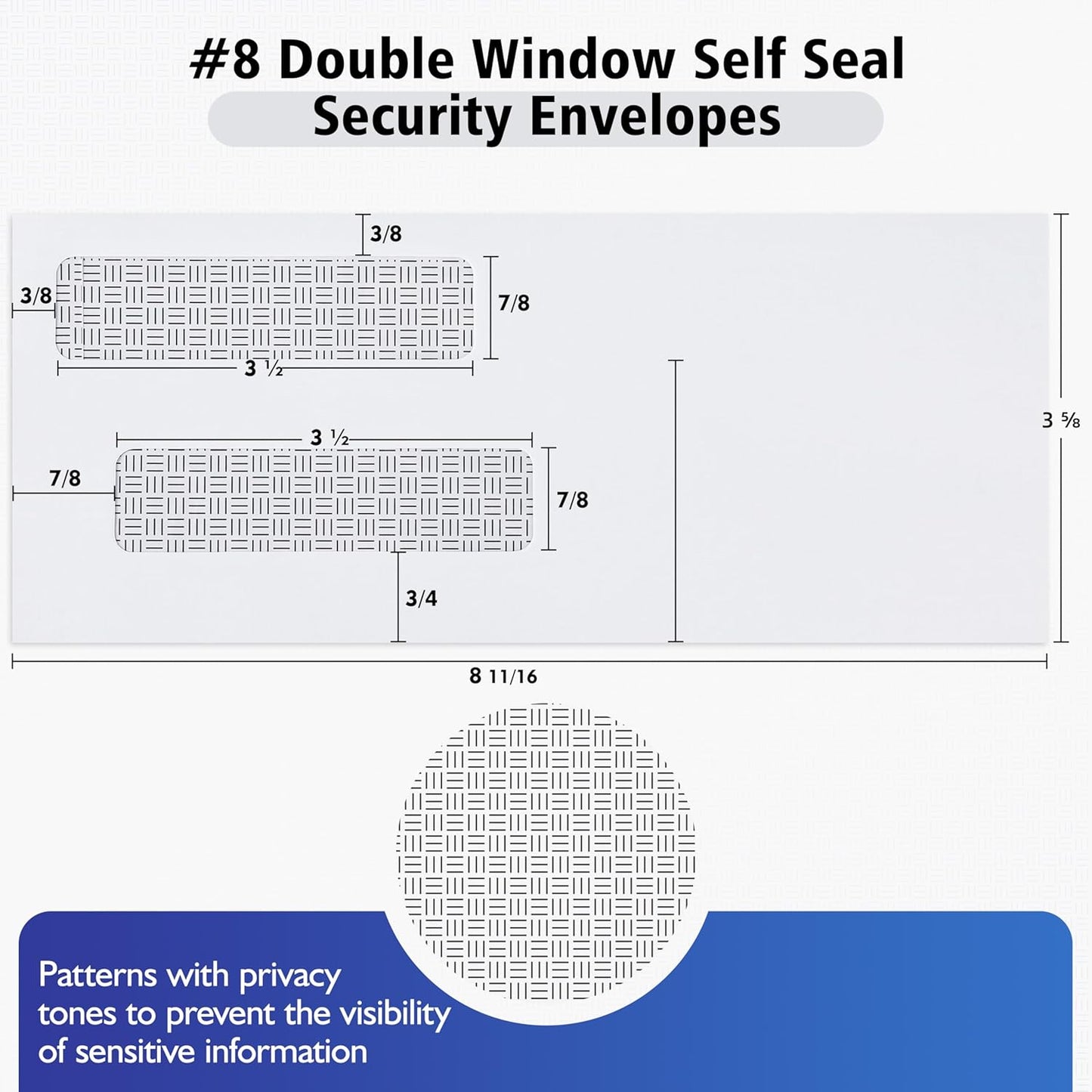 #8 Double Window Security Check Envelopes,500 Counts Double Window Self Seal Security Envelopes,No.8 Double Window Bussiness Envelopes Designed for Checks/Tax Form/Invoices/Business Correspondence