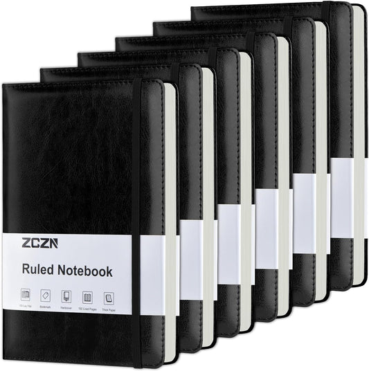 ZCZN Lined Journal Notebooks for Work, 5.5x8.3 in, 192 Pages, Hardcover Leather A5 Journals for Writing, Diary & Travel, College Ruled Journaling Notebooks for School, Office, Home (Black*6)