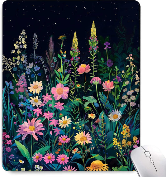 Black Beauty Folral Flowers Plants Mouse Pad,Brightly Colored Unique Design Computer Mousepad with Non-Slip Rubber Base for Women,Washable Mousepads Computer Mouse Pads for Desk Laptop