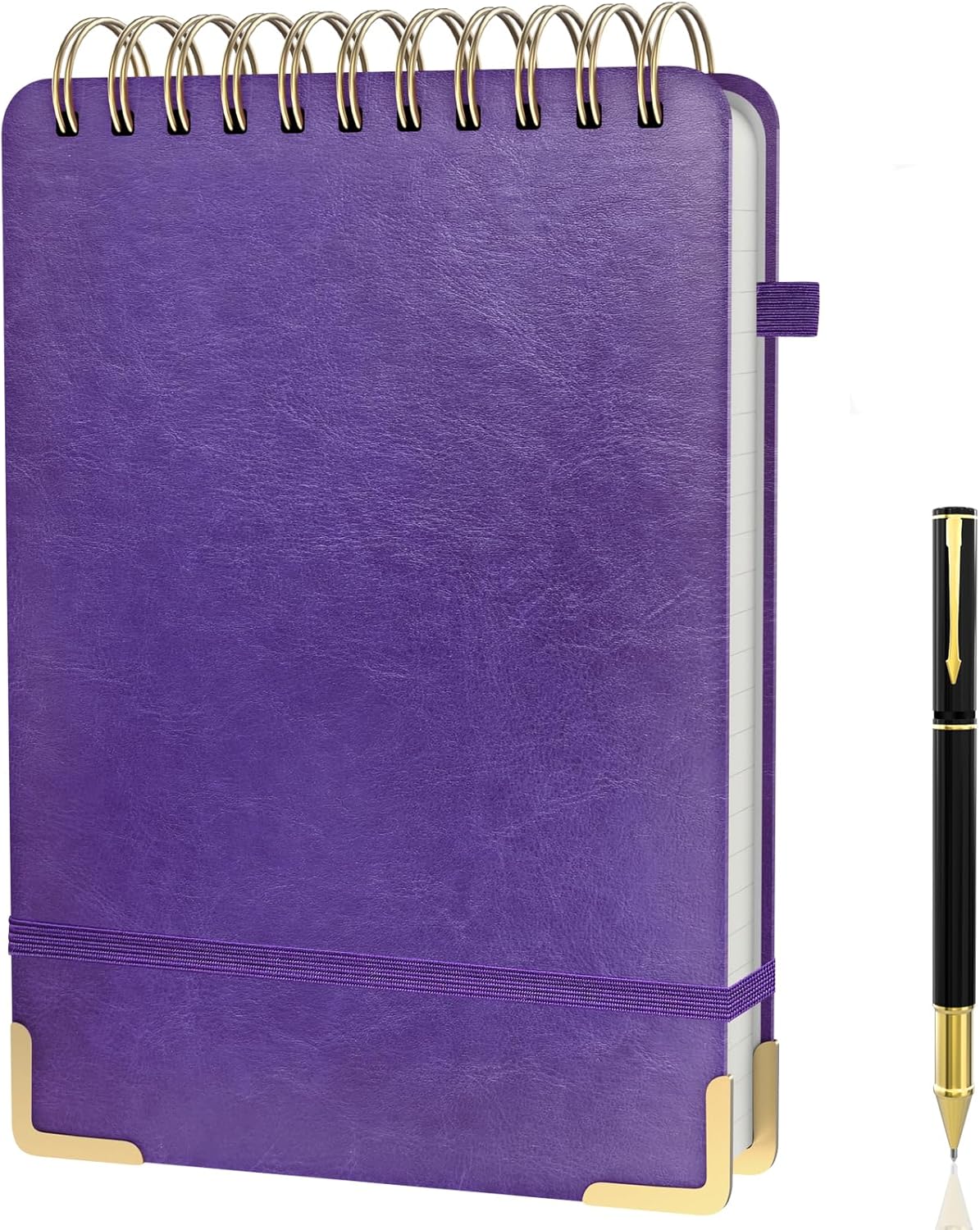 Mousbull A5 Top Spiral Notebook, Large Leather Hardcover Top Bound Steno Pads, 240 Pages 100 gsm Thick Lined Paper Left Handed Notebook Journal for Work, School, Meeting Writing - Purple, 5.9" x 8.5"