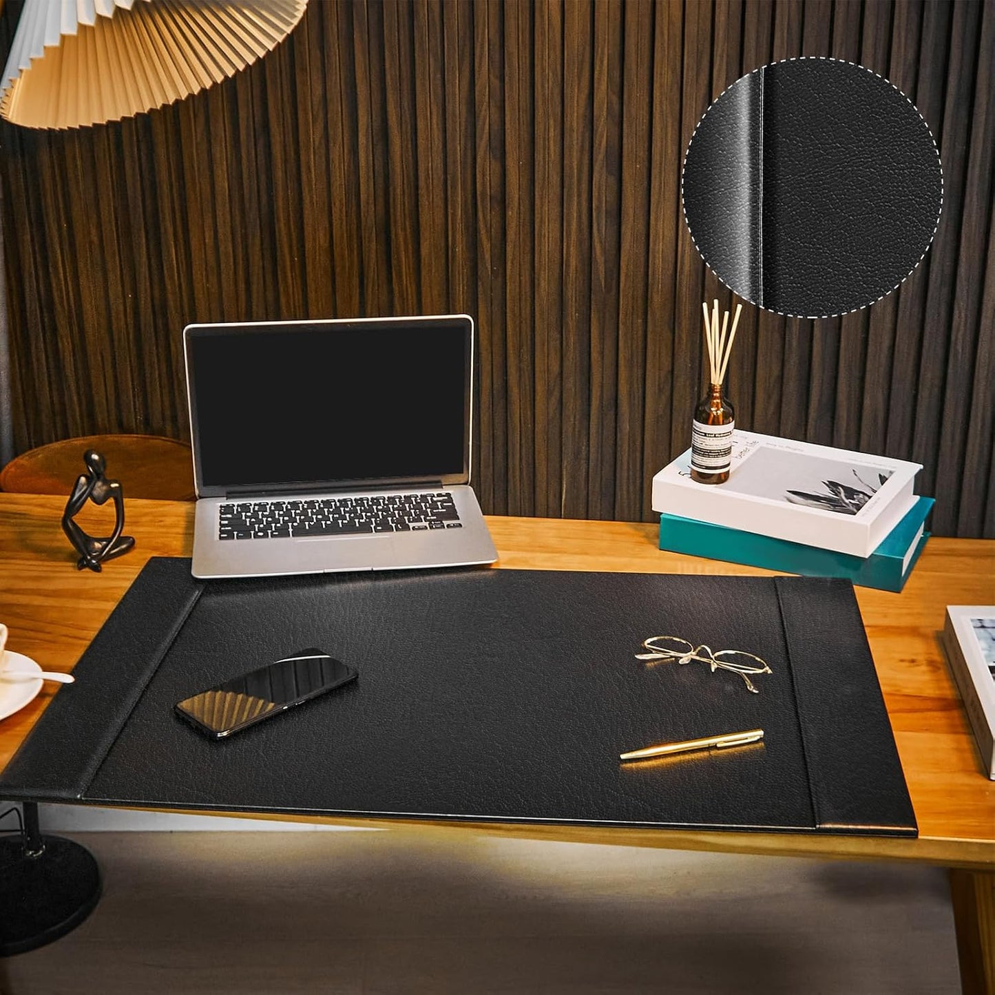 Leather Desk Pad Protector 30" x 18" Leather Desk Blotter with Side Rails Desk Mat for Office Home Workplace Desktop Writing Board Christmas Gifts for Dad Husband(Black)