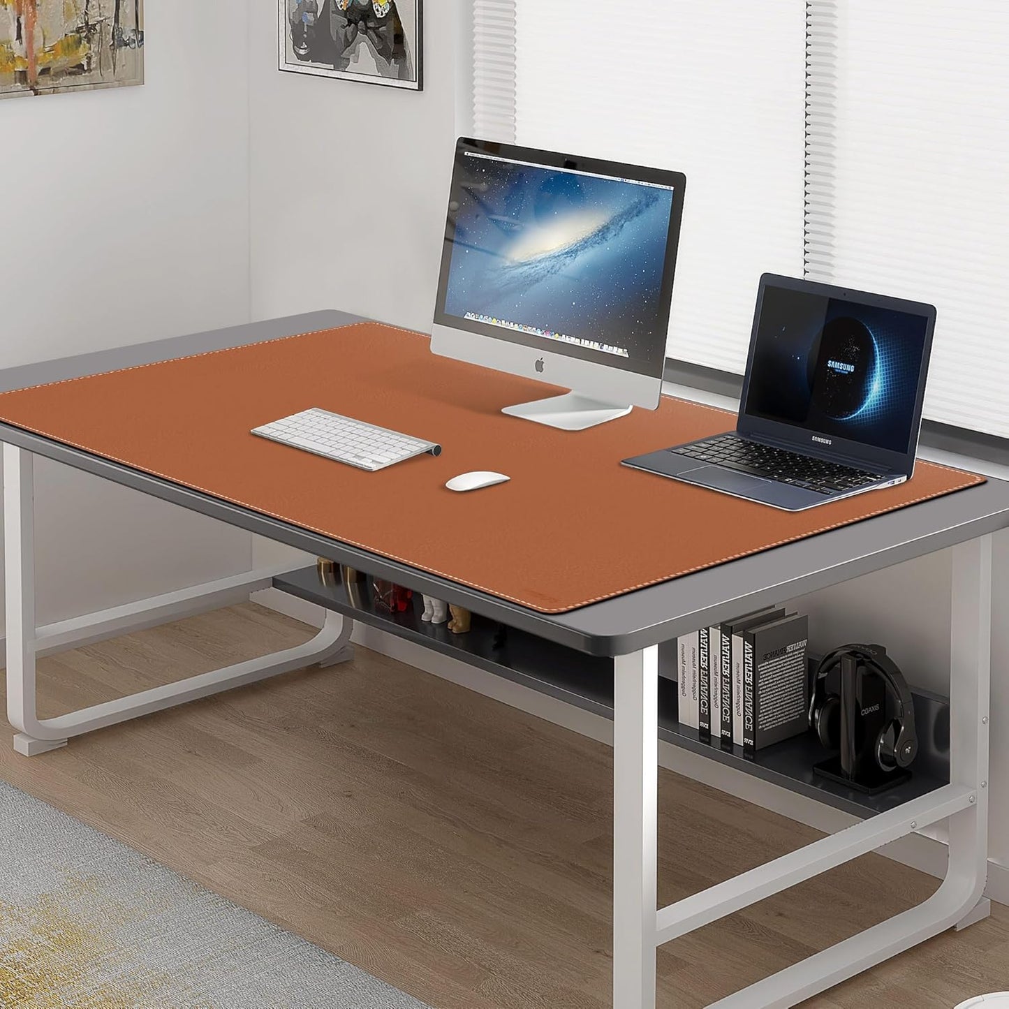 Mydours 55" x 28" PU Leather Desk Mat, Huge Gaming Mouse Pad XXXL,Dual-Sided Multifunctional Portable Desk Pad Blotter,Easy Clean Keyboard Computer Desktop Protector for Gift Office Home (Brown)