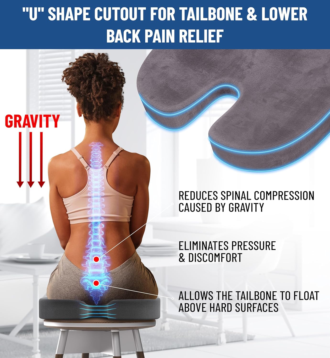 Everlasting Comfort Doctor Recommended Memory Foam Seat Cushion for Office Chairs & Car - Ergonomic Office Desk Accessories - Cushions for Tailbone Pain Relief, Sciatica (Gray, Large)