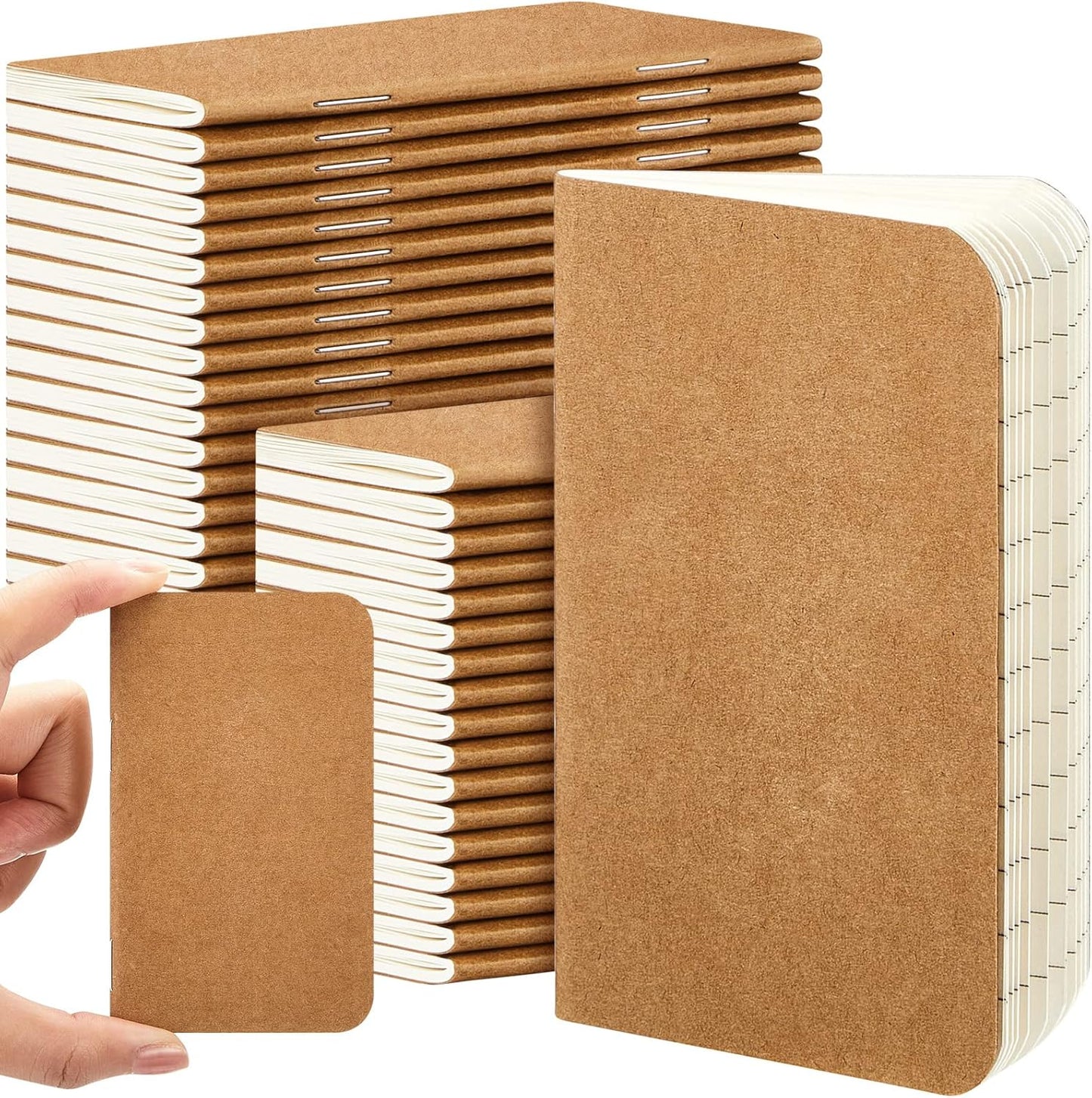Outus 36 Pcs Pocket Notebook Mini Journal 2.5" x 4" Kraft Paper Mini Notepad Bulk Softcover Pocket Notepad Memo Diary Subject Notebooks for Student Traveler School(Brown, Blank Cover)