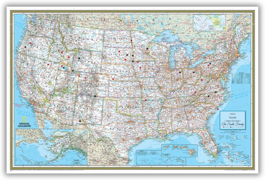 Personalized Canvas Rolled Poster USA Map Wall Art with Pins – Large 24" x 36" Classic Map of the USA – Push Pin Travel Decor for Home or Office