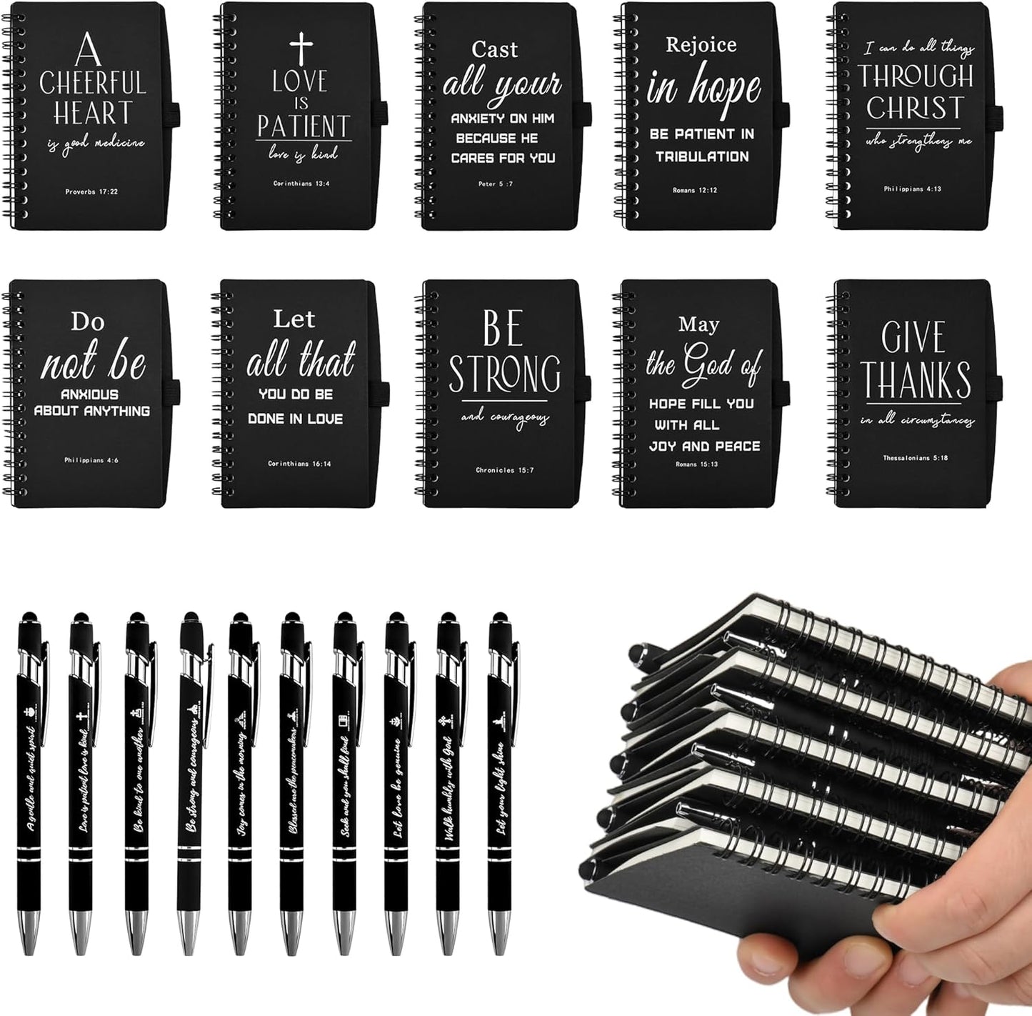 INSADA Christian Prayer Journal Spiral Black Notebooks Bulk Small Notepad with Pens - Small Notepads (4.13”x5.43”) - Christmas Gifts for male, Church Members & Bible Study Groups (30 sets Black)