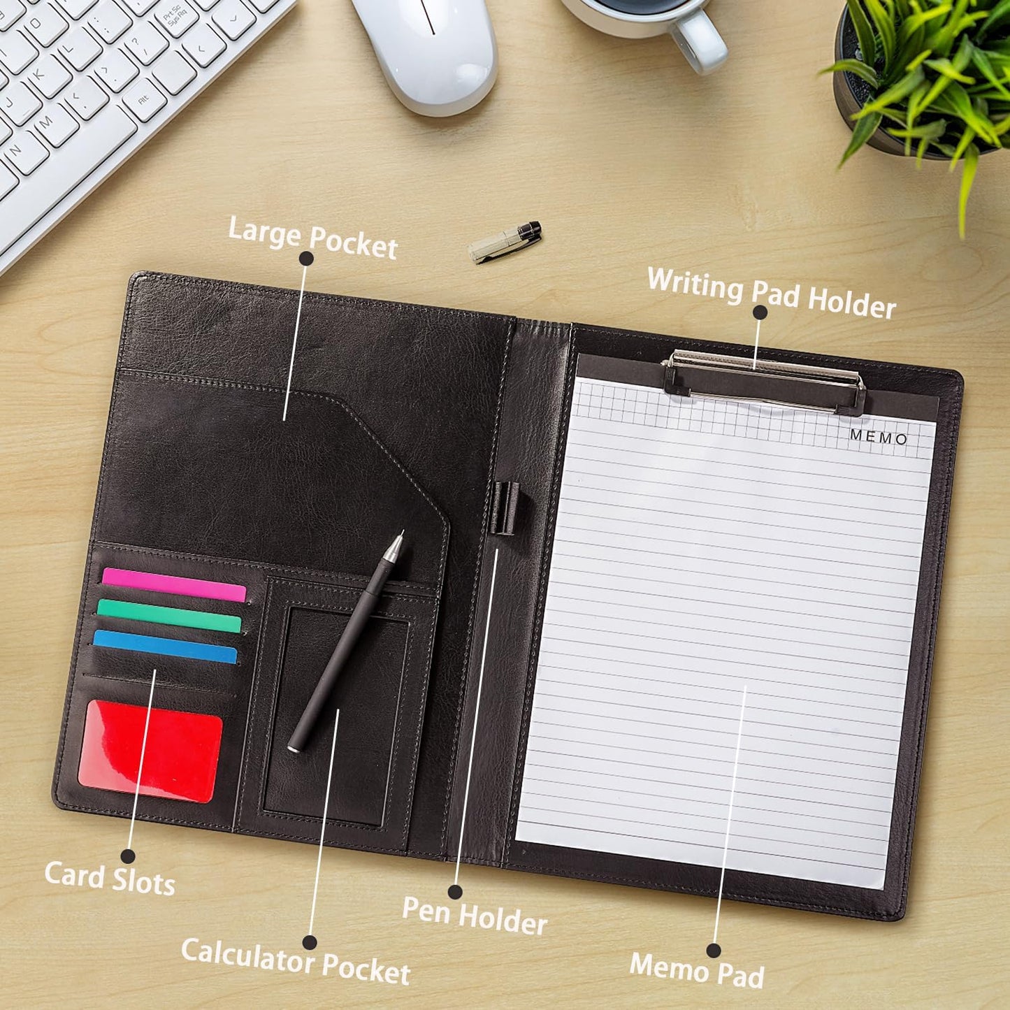 Personalized Leather Portfolio for Men, Perfect for Christmas, Birthday, Anniversary, Fathers Day, Black Padfolio Organizer Binder Portfolio for Colleagues Coworkers,Work Gift for Men Birthday Husband