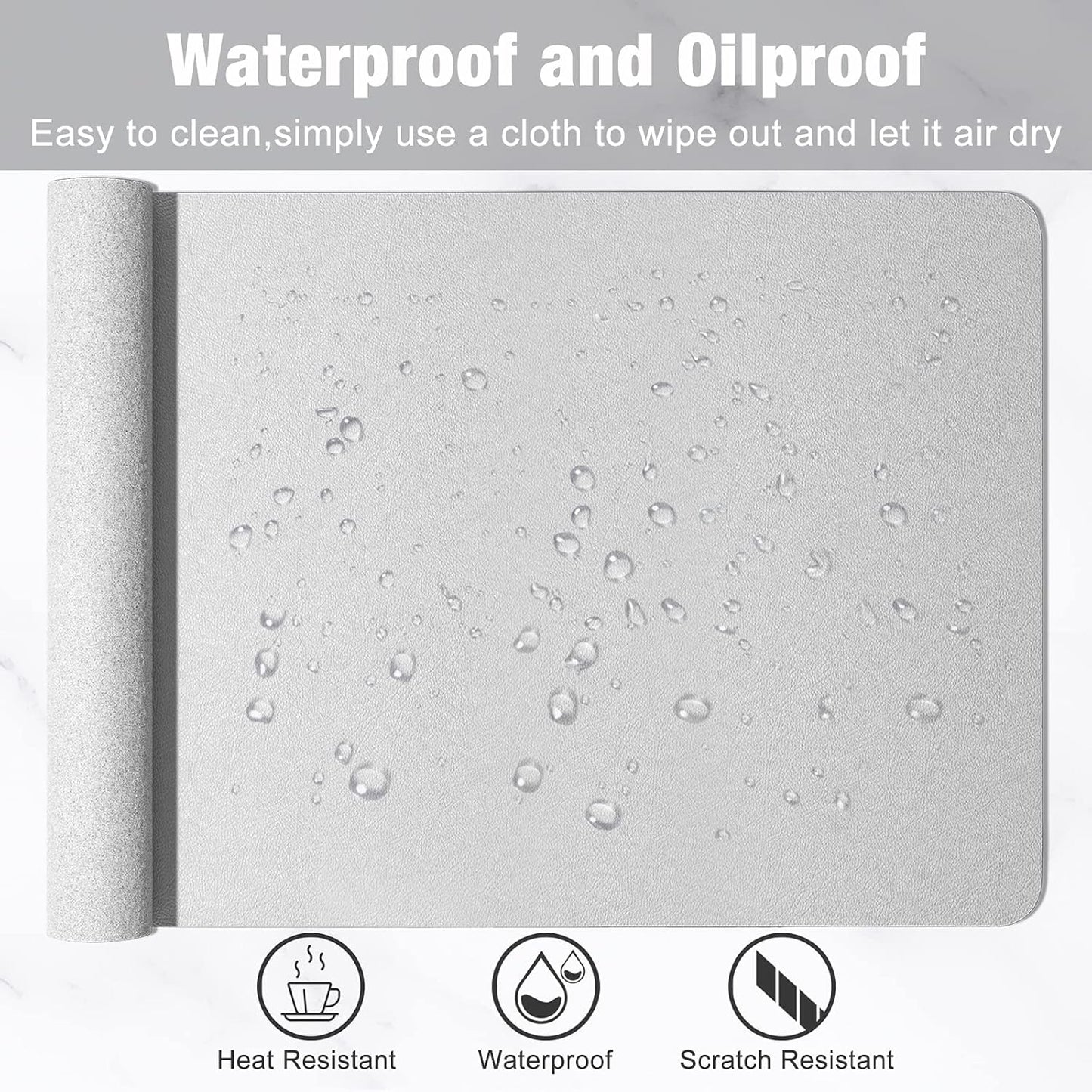 Hsurbtra Desk Pad, 35.5" x 17" PU Leather Desk Mat, XXL Extended Mouse Pad, Waterproof Desktop Blotter Protector, Non-Slip Ultra Thin Large Laptop Keyboard Writing Mat for Office Home, Gray