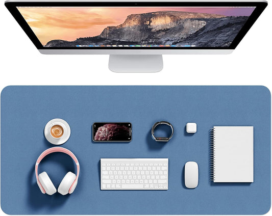Hsurbtra Desk Pad, 35.5" x 17" PU Leather Desk Mat, XXL Extended Mouse Pad, Waterproof Desktop Blotter Protector, Non-Slip Ultra Thin Large Laptop Keyboard Writing Mat for Office Home, Dark Blue