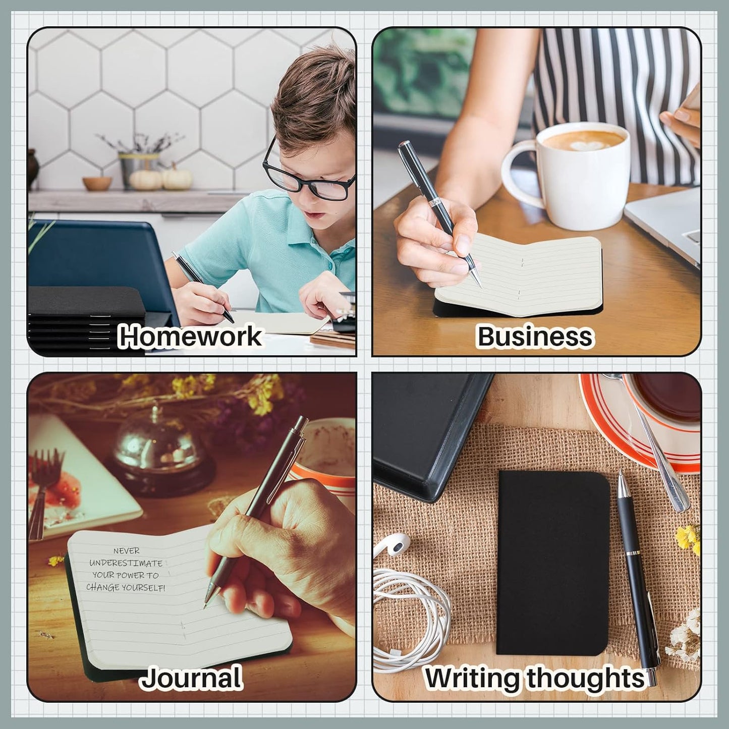 Outus 36 Pcs Pocket Notebook Mini Journal 2.5" x 4" Kraft Paper Mini Notepad Bulk Softcover Pocket Notepad Memo Diary Subject Notebooks for Student Traveler School(Black, Blank Cover)