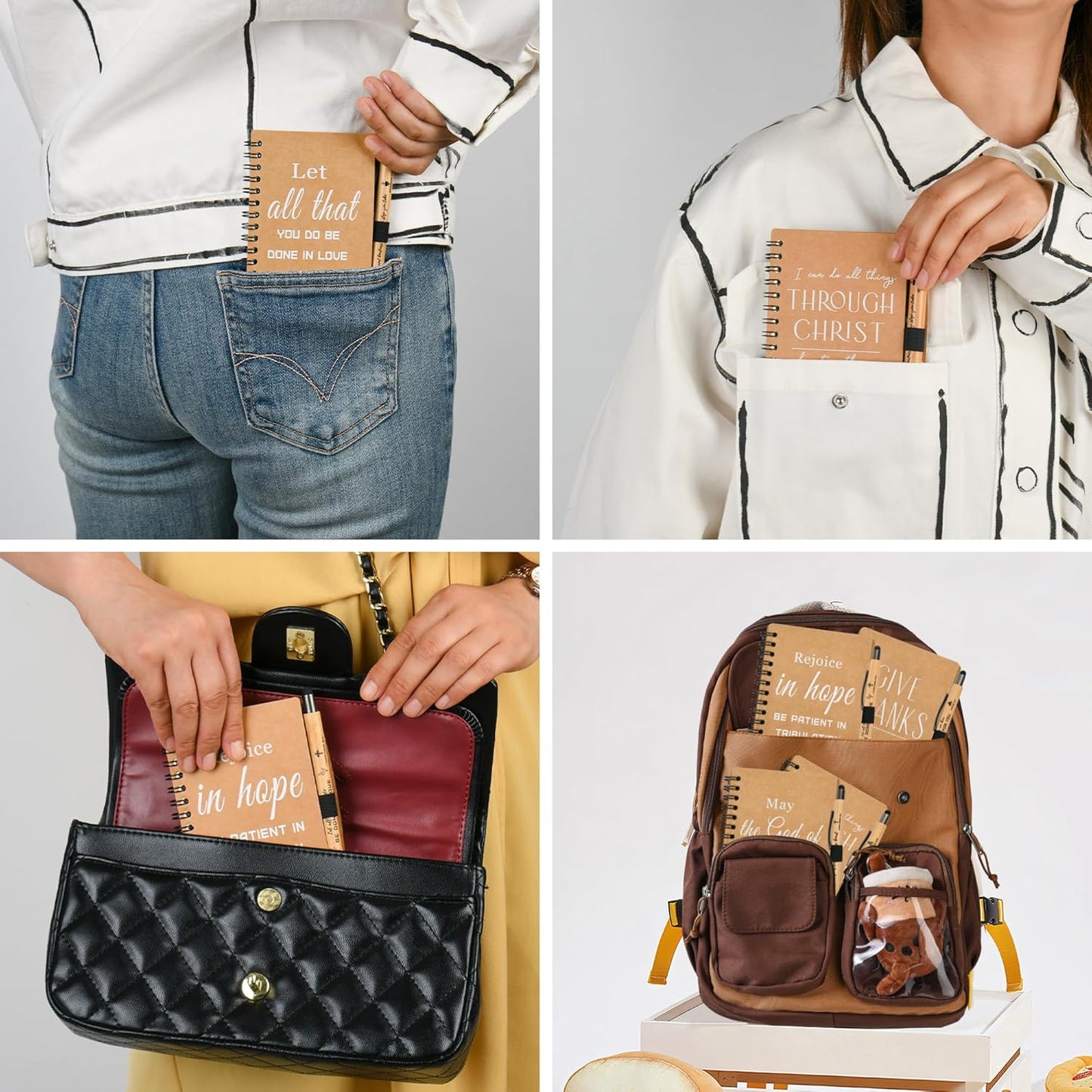 INSADA Christian Prayer Journal Spiral Notebooks Bulk with Pens - Small Notepads (4.13”x5.43”) - Christmas Gifts for Women men,Church Members & Bible Study Groups (60 sets Brown)