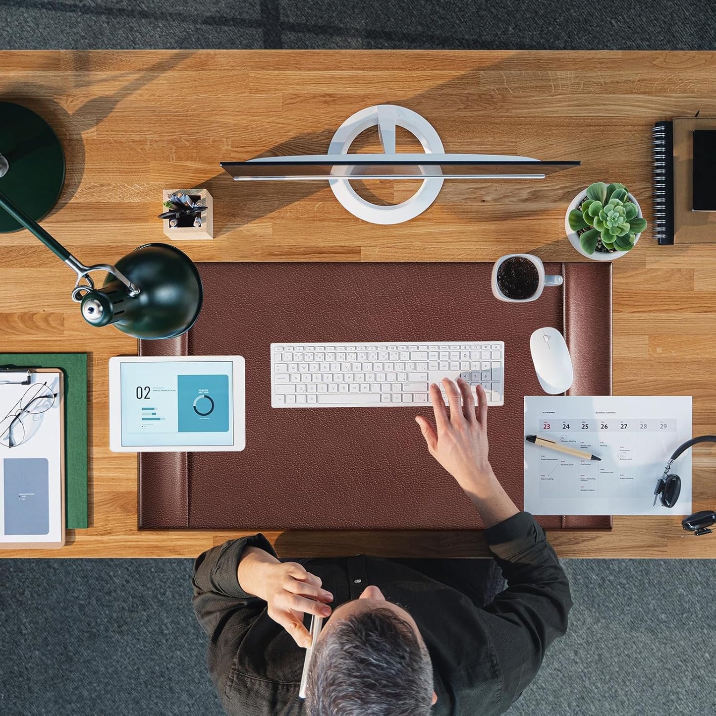 Leather Desk Pad Protector 30" x 18" Leather Desk Blotter with Side Rails Desk Mat for Office Home Workplace Desktop Writing Board Christmas Gifts for Dad Husband(Brown)