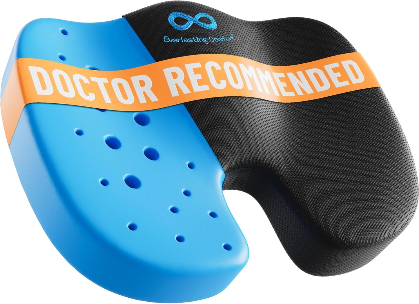 Everlasting Comfort Doctor Recommended Memory Foam Seat Cushion for Office Chairs & Car - Ergonomic Office Desk Accessories - Cushions for Tailbone Pain Relief, Sciatica (Black Ventilated, Large)