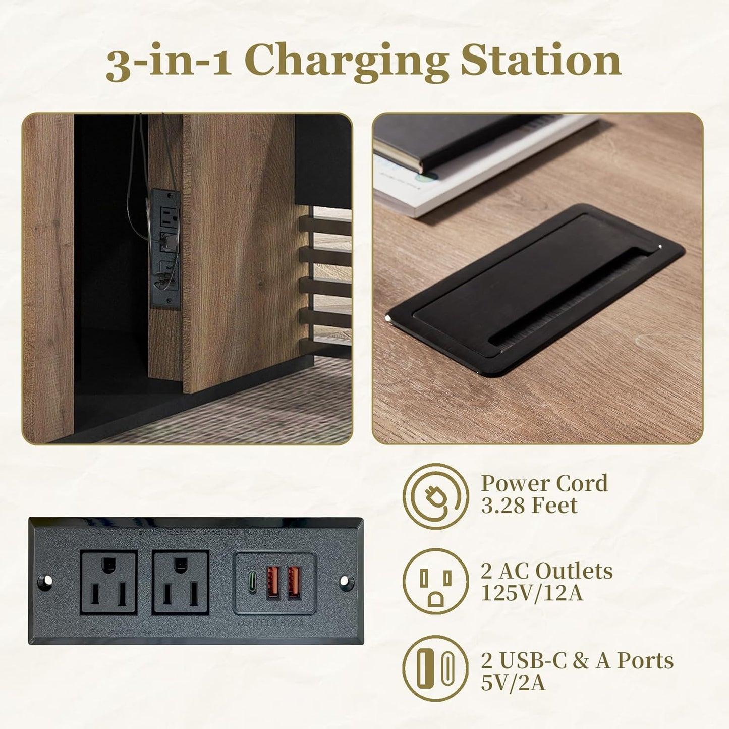 SAINTCY 78.74In L Shaped Executive Standing Desk with Drawers, Large Modern Adjustable Heigh Home Office Desk w/File Cabinet, AC/USB, Business Workstation, Black and Warm Oak