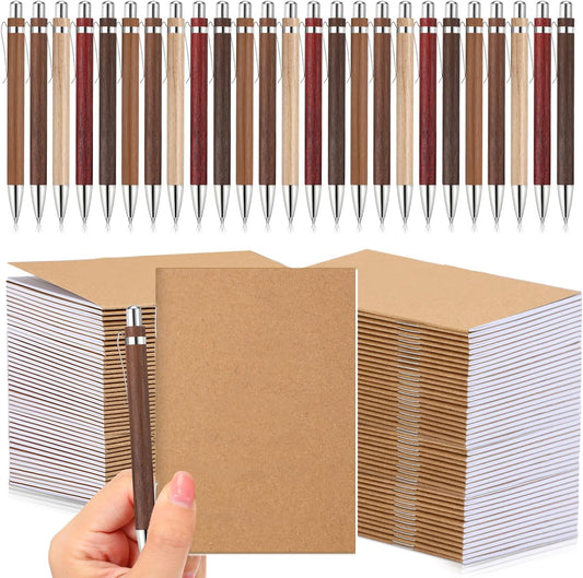 Kisston 50 Sets Christmas Mini Pocket Notebook with Pens Bulk Christmas Notebook Gifts Small Memo Notepad with Bamboo Pens for Employee Coworker Team Gifts(Retro Colors)