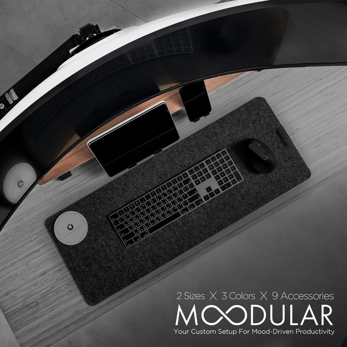 Moodular Wooden Monitor Stand 33.4” (85cm) Desk Organizer with Metal Slide Rails for Drawer, Tray, Laptop, Tablet, Phone & Headphones Customizable Riser for Organized Workspace Walnut MS85-W