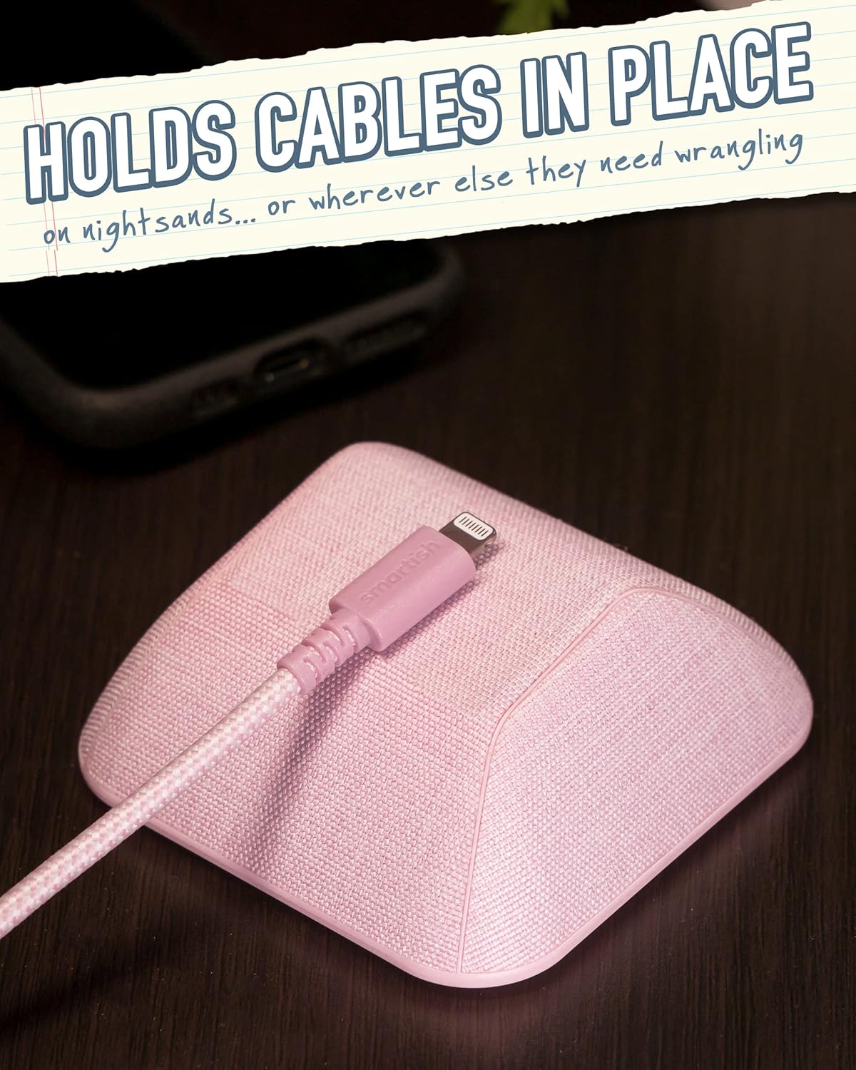 Smartish® Magnetic Cord Holder - Cable Wrangler Organizer Stocking Stuffer with Magnet Clips for Charger Management on Desktop, Nightstand for USB-C + Lightning - I'm Blushing