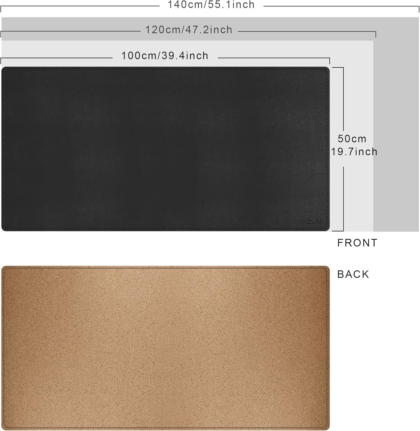 Mydours 40" x 20" Extra Large Desk Mat, PU Leather & Cork Desk Pad, Large XXL Desk Mouse Pad for Workstation, Office, Home, Computer Desk Mat with Keyboard & Mouse (Black)